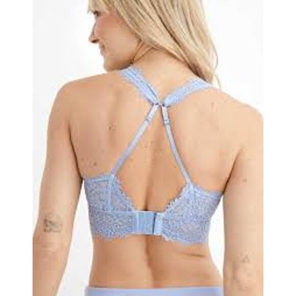 AERIE Eyelash Lace Padded Plunge Bralette Medium M Blue - Picture 2 of 5